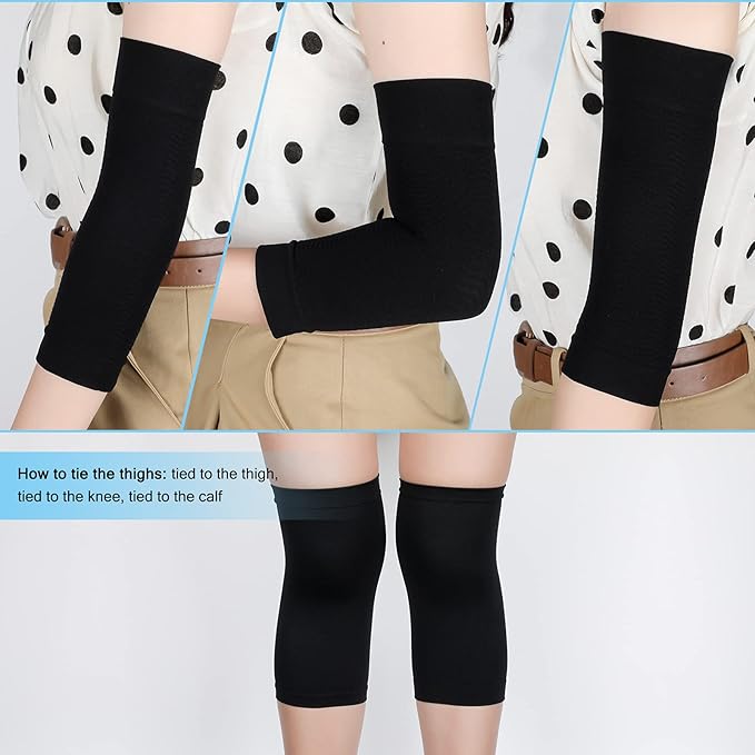 4 Pairs Slimming Arm Shaper and Thigh Slimmers Set, Elastic Compression Arm Shapers Upper Arm Sleeve Slimming Thigh Sleeves Thigh Wraps Slim for Women