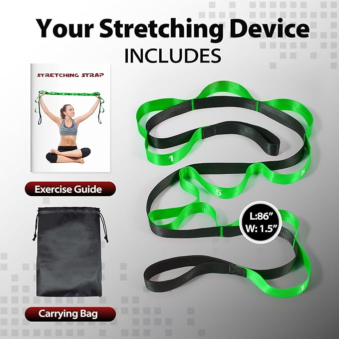 Stretching Strap with 10 Loops-Yoga Strap for Physical Therapy,Home Workout,Pilate & Flexibility Training,Non Elastic Exercise Stretch Band for Hamstring,Leg Stretcher Belt,Flexibility Fascia