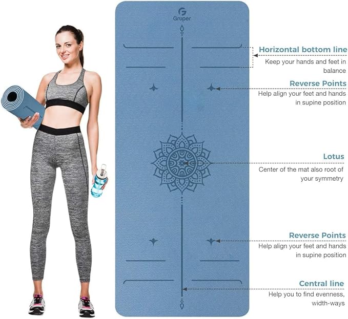 Yoga Mat Non Slip TPE Extra Wide Yoga Mat with Alignment Mark, 72"L x 32"W x 0.32"/0.24"Th (183cm x 81cm x 8mm/6mm), Anti-Tear Exercise Mat with Carrying Strap and Bag, Workout Mats for Yoga, Pilates