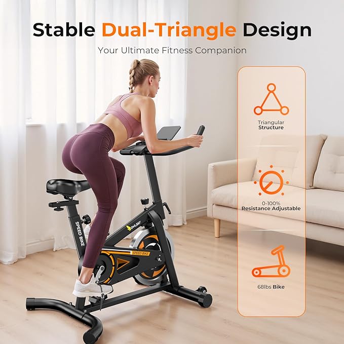 OWLSKY Exercise Bike with APP, Magnetic Resistance Indoor Cycling Bike, 300 lbs Capacity Quiet Stationary Bike for Home Gym Cardio Workout, Adjustable Seat & Tablet Holder