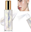 Body Glitter Spray, Moisturizing Bronze Body Shimmer Luminizer Glow Illuminator Quick-Drying and Non-Sticky Liquid Highlighter Spray for Face Hair Glitter, 60ML -Silver