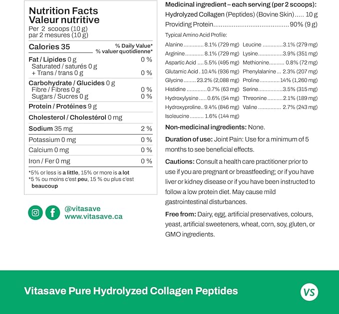 Collagen Peptides Powder – 10g Hydrolyzed Collagen per Serving – Unflavored, Grass-Fed, Keto Friendly – Skin, Hair, Nails & Joint Support – 500g