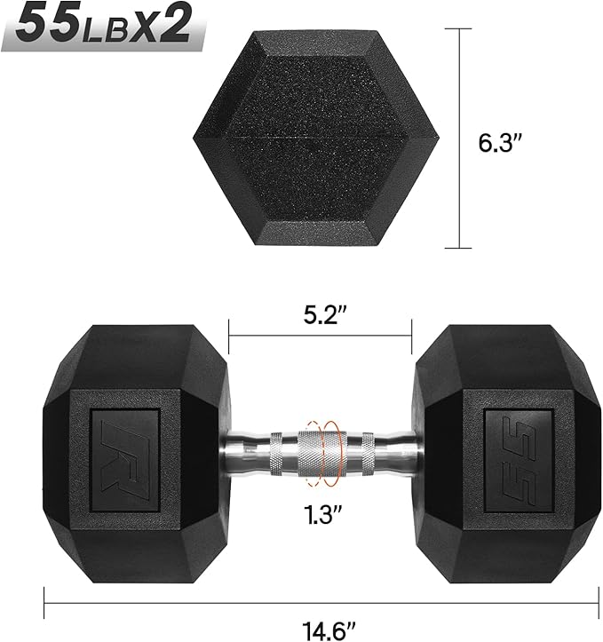 RitFit 5-650 LBS PVC Encased Hex Dumbbell Sets with Optional Rack for Home Gym, Hand weight with Chrome Handle for Strength Training, Workouts