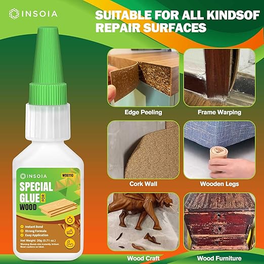 Wood Glue, 20g Clear Woodworking Adhesive for Furniture Repair and DIY Crafts ??Super Instant Glue, Fast-Drying, Waterproof, Heavy-Duty Bonding for Carpentry Projects