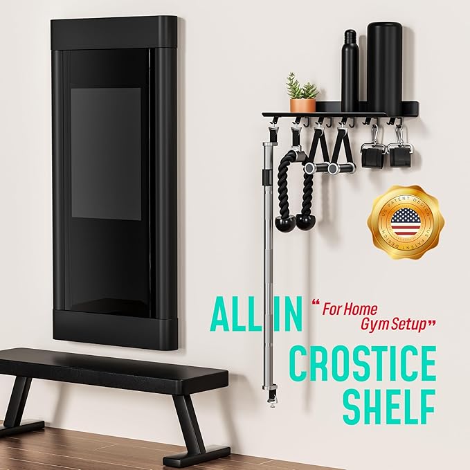1-Tier Floating Shelf Compatible with Tonal Accessories, Home Gym Storage Shelf, Gym Rack Wall Mount Organizer, Workout Metal Holder, T-Bracket Lock Adapters Hanger, US Patent Holding