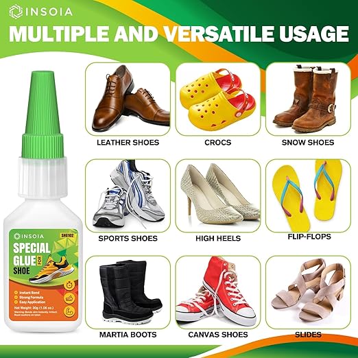 Shoe Glue, 30g Clear Super Glue for Shoe Repair Quick Fix Shoe Adhesive Waterproof Strong Crazy Instant Glue for Bonding Shoe Sole, Boots, Sandals, Sneakers, Leather & Other Footwear Items