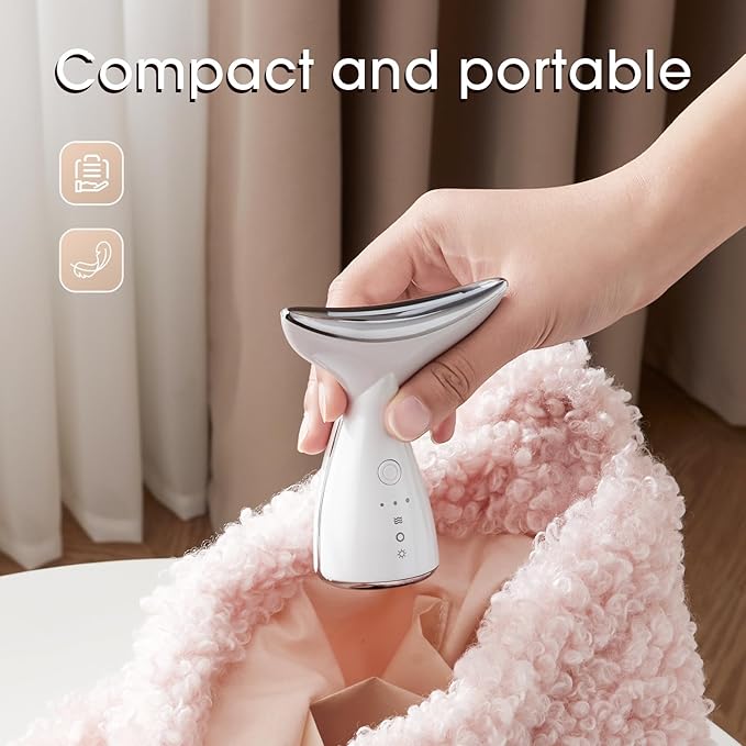Face & Neck Massager | White LED Red-Light-Therapy-for-Face and Neck, Red Light Therapy Wand, 3 Color Led Massager for Skin Care