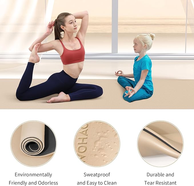 Extra Thick 8mm Yoga Mat, 72"x28" Non Slip Exercise Mat, Reversible 2-Sided Dual Color Premium POE Material, with Carrying Strap for Yoga, Pilates, Home Gym