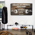 Tailored Canvases Personalized Gym Sign Wall Art Decor - Motivational Canvas for Home Gym, Workout Room, Garage, Fitness Center - Workout Inspirational Posters - House of Misery and Pain, Wooden 20x10in