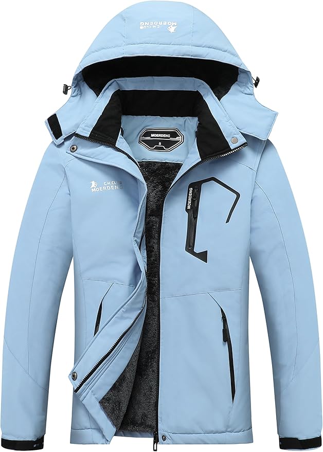 MOERDENG Women's Waterproof Ski Jacket Warm Winter Snow Coat Mountain Windbreaker Hooded Raincoat Jacket