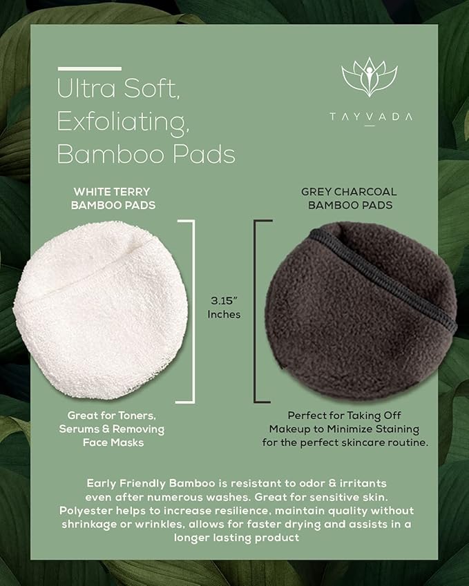 Luxury Bamboo Reusable Makeup Remover Pads, USA Brand (14 Pack), Four Layer Face Pads with Pocket - Reusable Bamboo Face Pads - Eco-Conscious Makeup Remover Pads - Includes Mesh Washing Bag (White)