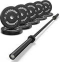 Olympic Bumper Plates Set 2 Inch, 10-55 lbs Rubber Weight Plates with 45 lb (20kg) Black/Silver Barbell, Strength Training & Weight Lifting for Home Gym