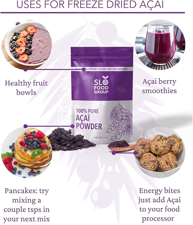 Slofoodgroup Freeze Dried Açaí Powder - Pure Acai Powder from Brazil (.25Lb/4oz Açaí), Acai Fruit Powder