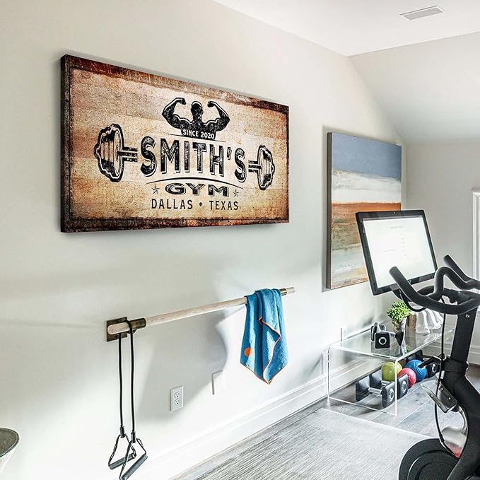 TAILORED CANVASES Personalized Gym Sign Wall Art Decor - Motivational Canvas for Home, Workout Room, Garage, Fitness Center - Inspirational Posters With Name on Rustic Copper, 60x30in