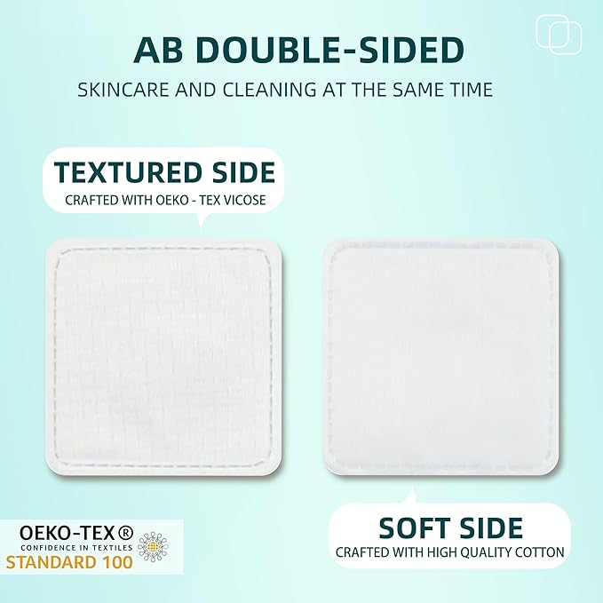 Premium Exfoliating Cotton Pads (60 Count) - 100% Cotton, Extra-Soft and Lint-Free, Durable Squares for Facial, Lip, and Eye Makeup Removal (White A)