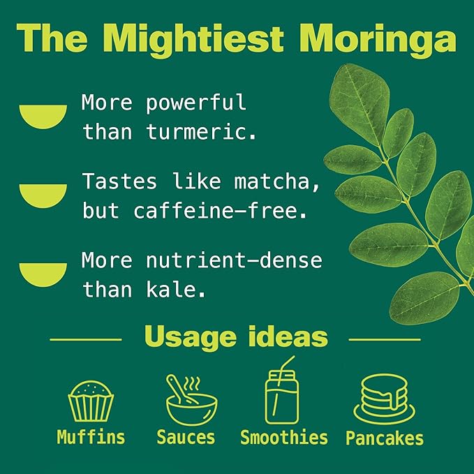 Kuli Kuli Moringa Oleifera Organic Leaf Powder & Green Smoothie, 100% Pure USDA Certified & Non-GMO Moringa Powder, Great with Smoothies, Tea, and Food - Single Pack, 5 oz.