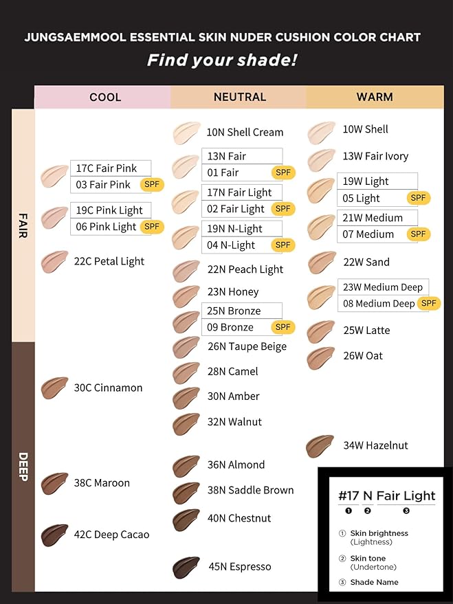 JUNG SAEM MOOL Essential Skin Nuder Cushion 25N Bronze 0.49 Fl Oz, No Refill, Natural Radiant Finish Cushion Foundation with Buildable Coverage, Lightweight Texture, Korean Foundation Makeup
