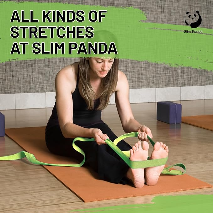 Slim Panda Yoga Strap for Stretching,Cotton Yoga Strap with Adjustable D-Ring Buckle,Non-Elastic Yoga Belt for Pilates,Gym Workouts,Physical Therapy,Improve Flexibility