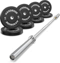 Olympic Bumper Plates Set 2 Inch, 10-55 lbs Rubber Weight Plates with 45 lb (20kg) Black/Silver Barbell, Strength Training & Weight Lifting for Home Gym