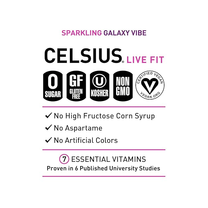CELSIUS GALAXY VIBE Sparkling Strawberry Watermelon, Sugar Free Energy Drink, 12 Fl Oz (Pack of 12)