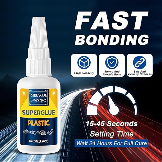 Super Glue for Plastic 100g, Heavy Duty Plastic Glue Model Kit for Legos and Miniature, Strongest Plastic Adhesive Bonder for PLA, 3D Print, Car, ABS, PVC, Acrylic, Craft, Best Plastic Glue