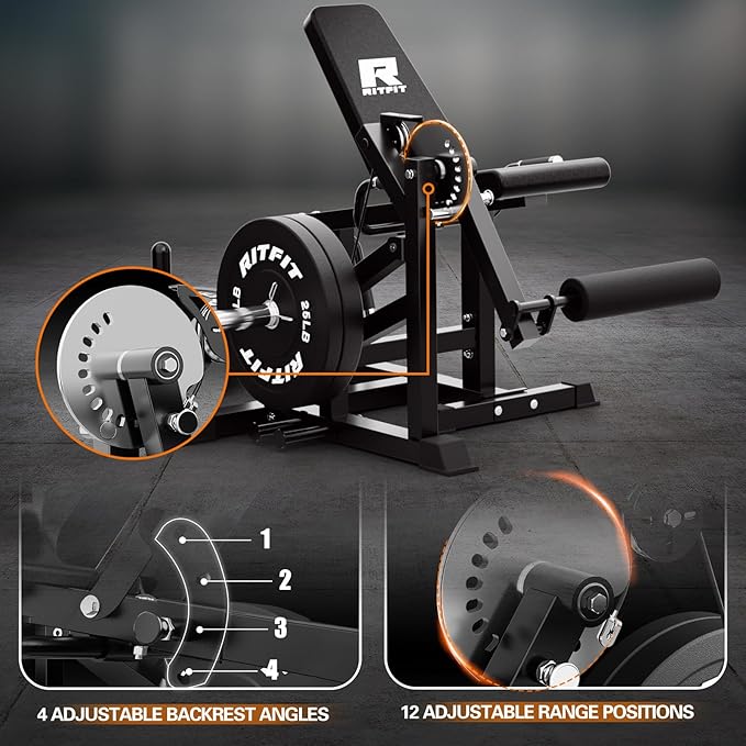 RITFIT Seated Leg Extension and Lying Curl Machine, Adjustable, for Home Gym, Leg Workout Equipment Compatible with 1'' and 2'' Weight Plates, Black, 700 lb