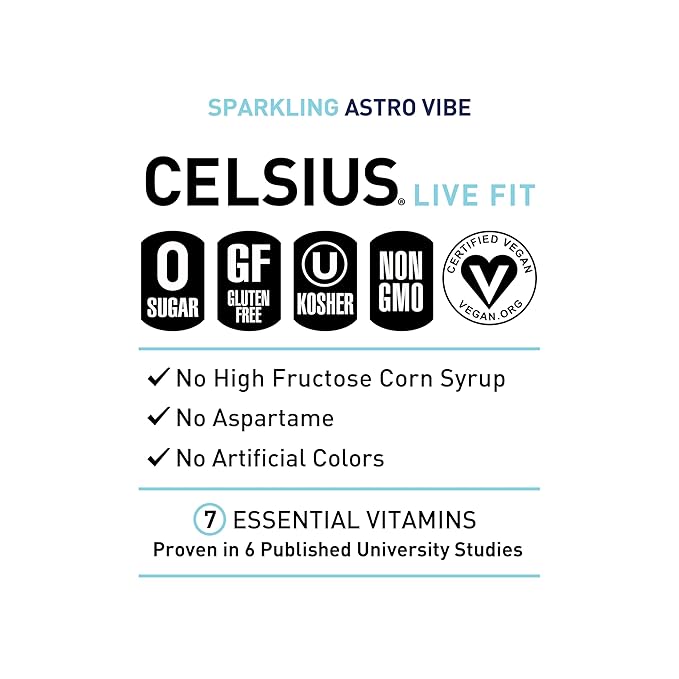 CELSIUS ASTRO VIBE Sparkling Blue Razz, Sugar Free Energy Drink, 12 Fl Oz (Pack of 12)