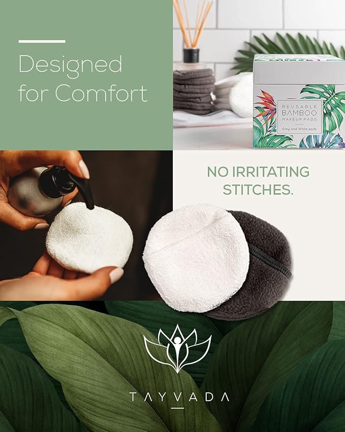 Luxury Bamboo Reusable Makeup Remover Pads, USA Brand (14 Pack), Four Layer Face Pads with Pocket - Reusable Bamboo Face Pads - Eco-Conscious Makeup Remover Pads - Includes Mesh Washing Bag (White)