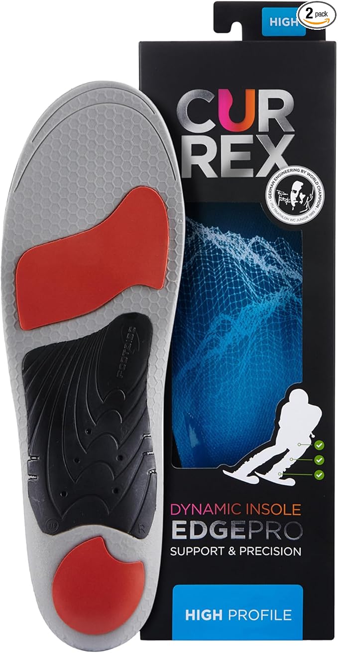 CURREX EdgePro Thermo Regulating Ski Boot Insoles for Snowboarding, Skiing, & Winter Sports ??Ski Boot Inserts with Shock Absorbing Cushioning ??for Men & Women ??High Arch, XL