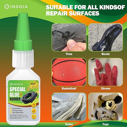 Super Rubber Glue, 20g Heavy Duty Rubber Adhesive for RC Tires, Shoe Soles, Belts, Hoses, Car Seals, Mats, Motorcycle Grips & DIY Repairs ??Quick-Dry, Waterproof, Heat-Resistant CA Glue