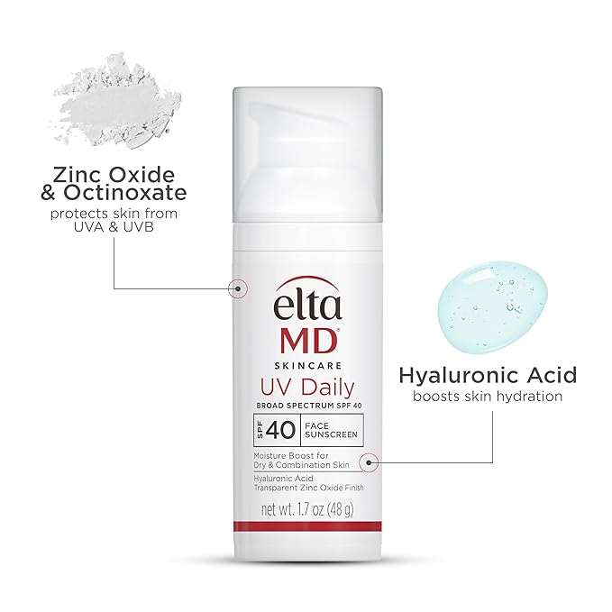 EltaMD UV Daily SPF 40 Face Sunscreen Moisturizer with Zinc Oxide, Daily Face Moisturizer with SPF, Sunscreen, For Dry Skin 1.7 oz Pump (Pack of 2)