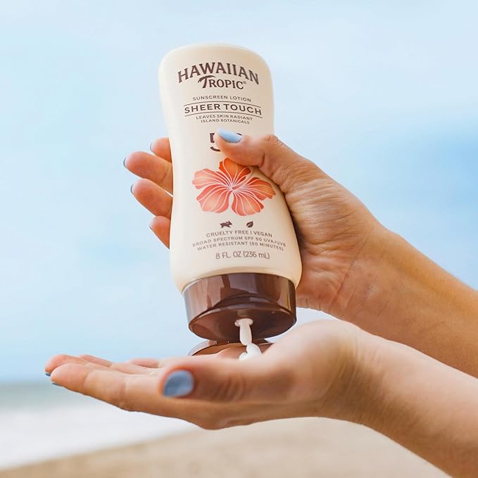 Hawaiian Tropic Sheer Touch Lotion Sunscreen SPF 50, 8oz Twin Pack | Hawaiian Tropic Sunscreen SPF 50, Sunblock, Broad Spectrum, Oxybenzone Free, 8oz each