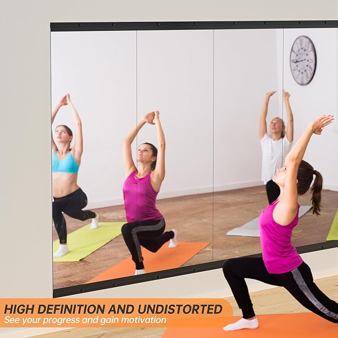 Hasipu 3 Pcs 55''x17'' Home Gym Mirror Large Full Length Wall Mounted Full Body Mirror for Yoga Dance Fitness Exercise Studio Bedroom Garage, Frameless Tempered Glass Workout Mirrors Black Rectangular