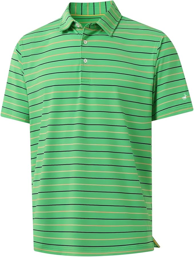 Rouen Mens Golf Shirt Moisture Wicking Dry Fit Performance Stripe Casual Collared Short Sleeve Golf Polo Shirts for Men