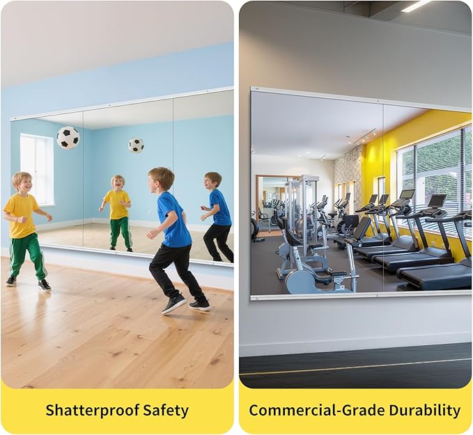 Home Gym Mirror - 80x40 Inch, 2PCS Frameless Tempered Glass Full Body Mirror for Wall Mount - Ideal for Yoga, Workout, Bedroom, Dance Studio (Silver)