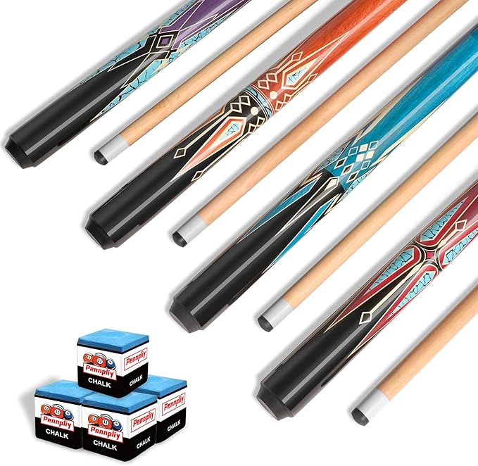 Pool Stick Set of 4, Pool Sticks for Adults, 58inch Billiard Cue Sticks with Maple Wood, Bar Billiard Cue Stick for Professional Billiard Players - 18oz, 19oz, 20oz, 21oz