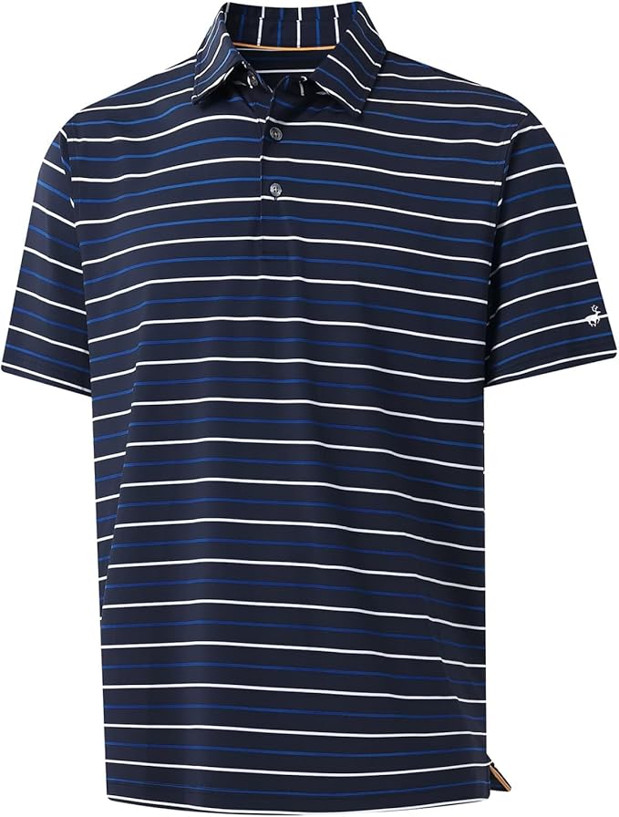 Rouen Mens Golf Shirt Moisture Wicking Dry Fit Performance Stripe Casual Collared Short Sleeve Golf Polo Shirts for Men