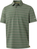 Rouen Mens Golf Shirt Moisture Wicking Dry Fit Performance Stripe Casual Collared Short Sleeve Golf Polo Shirts for Men