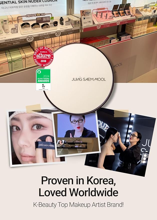 [JUNGSAEMMOOL OFFICIAL] Essential Skin Nuder Cushion (07 Medium) | Refill Included | Natural Finish | SPF50 Broad Spectrum | Makeup Artist Brand