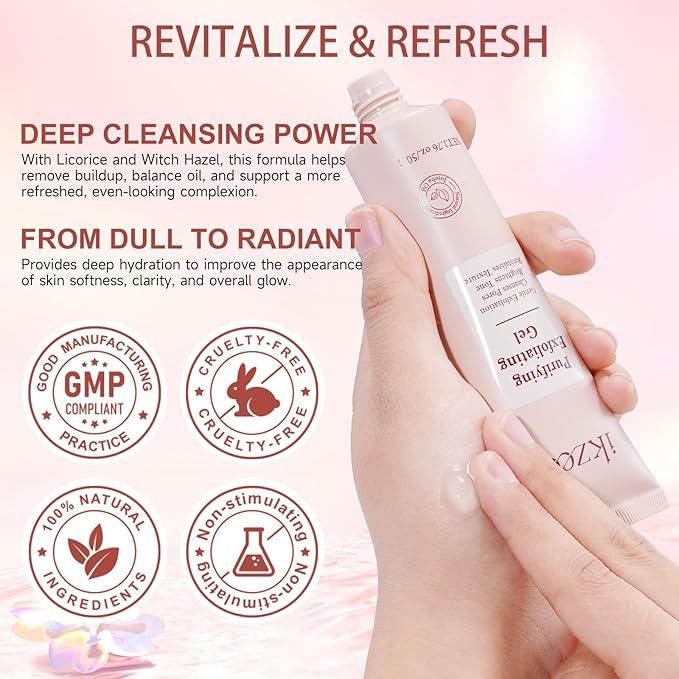 2 Pack Gentle Purifying Exfoliating Gel for improving Skin Tone & Texture, Deas Skin Cells/Pore Dirt/Excess Sebum/Impurities Remover, Hydration, Natural Formula, 1.76 Oz/50 G