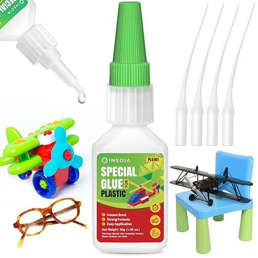 Plastic Glue, 30g Clear Super Glue for Plastic Repair Quick Fix Plastic Adhesive Heavy Duty Strong Crazy Instant Glue for Bonding Plastic, Legos, Model, Toys, PLA, 3D Printing, DIY Crafts