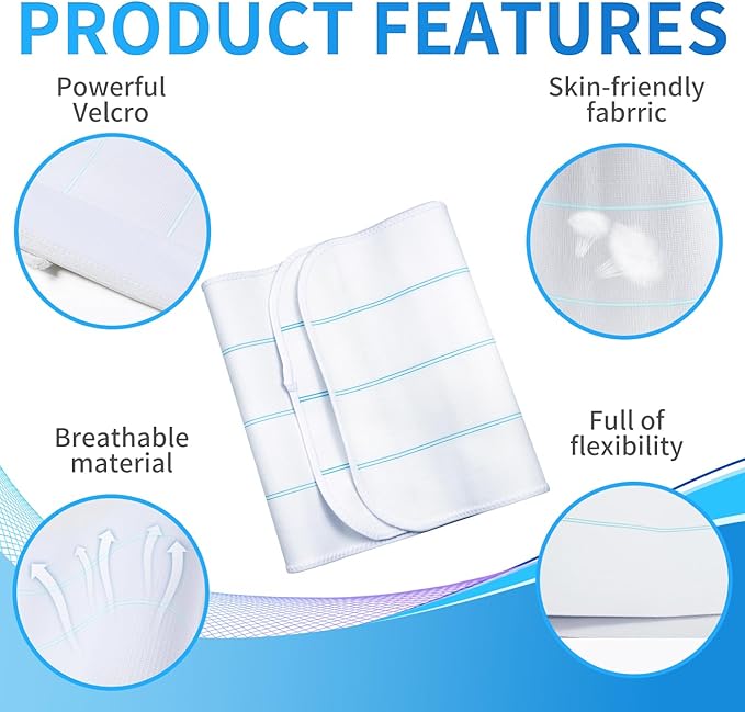 S Abdominal Binder Post Surgery for Men and Women, 12" High Postpartum Tummy Tuck Belt Provides Bariatric Stomach Compression, High Elasticity, Breathable - (30" - 45") 4 PANEL White