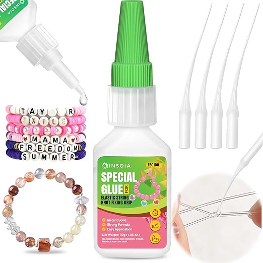 Bracelet Jewelry Glue for Elastic String, 30g Clear Elastic Knot Fixing Drip Adhesive for Bracelet String, Clay Beads, Rhinestones, Jewelry Making Kit ??Waterproof, Flexible, Non-Toxic Craft Glue