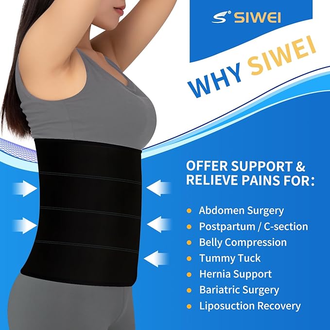 S Abdominal Binder Post Surgery for Men and Women, 12" High Postpartum Tummy Tuck Belt Provides Bariatric Stomach Compression, High Elasticity, Breathable - (60" - 75") 4 PANEL Black