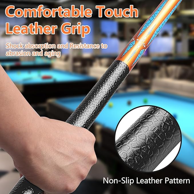 Billiard Cues Stick, 58" Pool Cues Canadian Maple Wood Leather Pattern Grip 18 19 20 21 oz Pool Cue Stick for Bar House Pool Table Sports