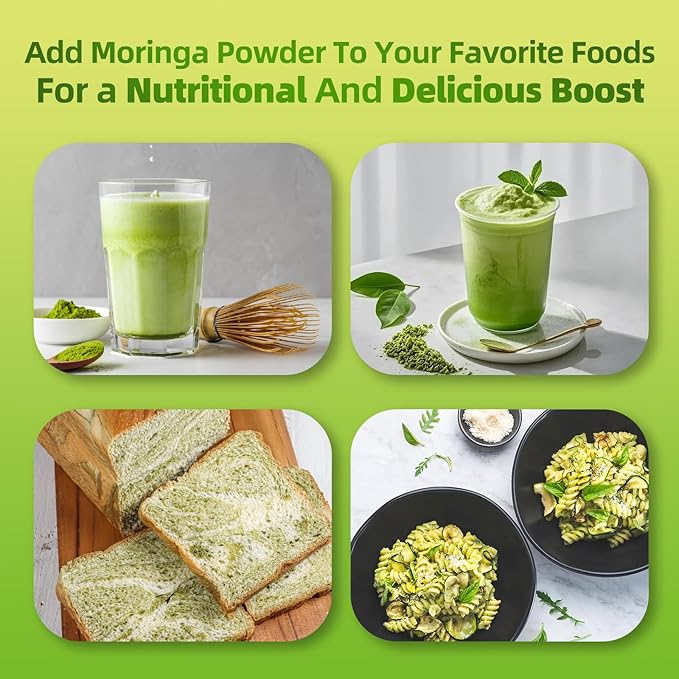 Organic Moringa Powder & Matcha Powder, Multi-Green Superfoods with Green Tea Resveratrol - Energy and Digestive Support, Rich in Antioxidants and Vitamin A D3 E B6 B12 Calcium, 5.64 oz 2 Pack