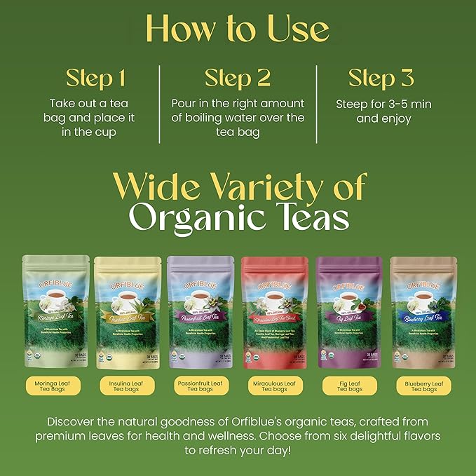 100% Organic Miraculous Leaf Tea bags | Organic Herbal Teas | Premium Quality & Flavorful Blends - 0 Sugars, 0 Carbs, 0 Fats, 1% Sodium (25mg) | Rich in Vitamins - Detox, Immunity, Wellness & More