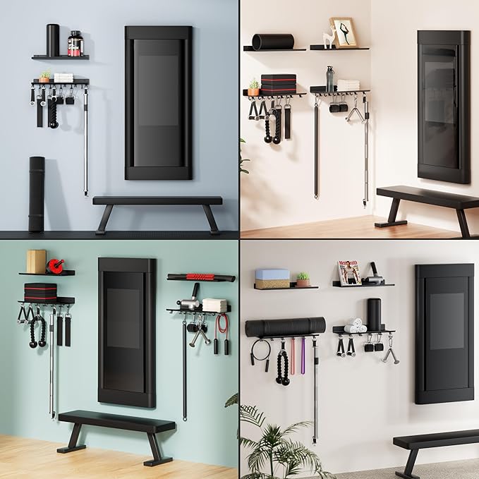 2-Tier Floating Shelf Compatible with Tonal Accessories, Home Gym Storage Shelf, Gym Rack Wall Mount Organizer, Workout Metal Holder, T-Bracket Lock Adapters Hanger, US Patent Holding