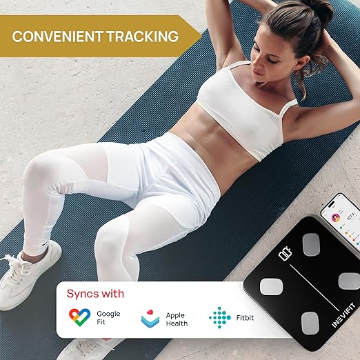 INEVIFIT Smart Body Fat Scale, Highly Accurate Bluetooth Digital Bathroom Body Composition Analyzer, Measures Weight, Body Fat, Water, Muscle, Visceral Fat & Bone Mass for Unlimited Users (Eco-Blk)
