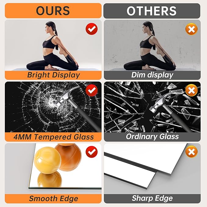 Hasipu 2 Pcs 79''x35'' Home Gym Mirror Large Full Length Wall Mounted Full Body Mirror for Yoga Dance Fitness Exercise Studio Bedroom Garage, Frameless Tempered Glass Workout Mirrors Black Rectangular